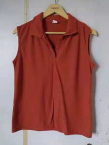 Coral Ribbed Sleeveless Top