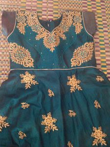 Emerald Green Gold Embroidered Ethnic Gown