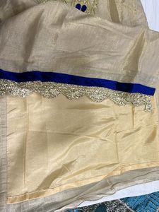 Elegant Beige &amp; Blue Embroidered Salwar Kameez