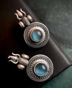 Oxidized Silver Earrings with Blue Stone
