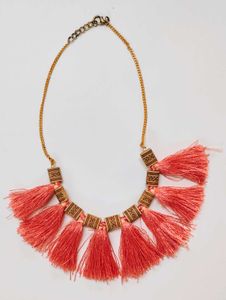 Pink Handmade Tassel Statement Necklace 6in