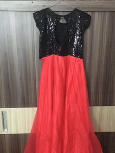 Gown, Long Black Up And Red Bottom,