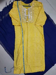 Yellow Cotton Bandhani Kurta