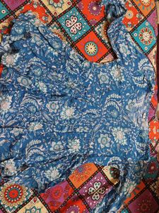 Blue Floral Print Dress (Short Kurti)
