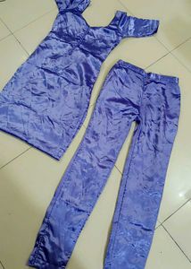 Suit and Pant Set Lavender Satin fabric