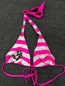Striped Bikini Top - Hot Pink & White