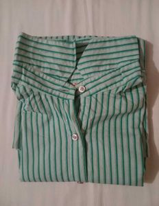 Stylish Green Striped Ruffle Sleeve Top