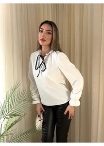 H&amp;M CREPE BLOUSE TOP SHIRT WHITE BLACK YOKE
