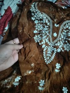 Brown Tie-Dye Embroidered Top