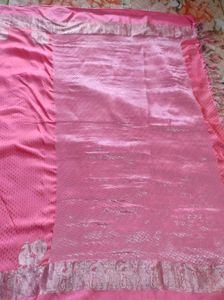 peach Pink Silk Saree With silver detailing