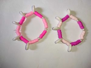 Pink & White Beaded Bracelets (Set of 2)