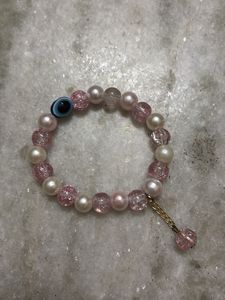 Pink Crackle Bracelet with Evil Eye ✨🎀🧿