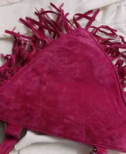 Pink  Vintage Suede Embroidered Fringe Bag
