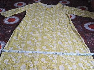 Yellow Printed Cotton Kurti/Dress – 3/4 Sleeve
