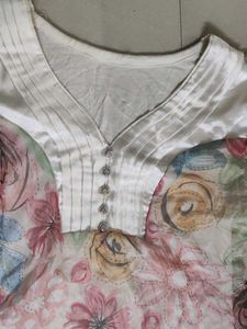 Floral Print Top satin and cotton blend