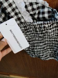 Black And White Plaid Lace Camisole Top