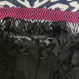 Samshek Black Ruffle Top With Free Earring