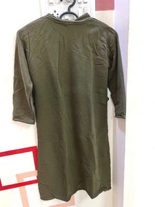 Olive Pencil Dress High Neck Full Sleeved