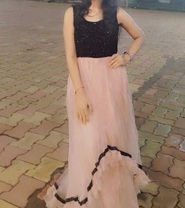 Elegant Pink &amp; Black Maxi party wear Dress