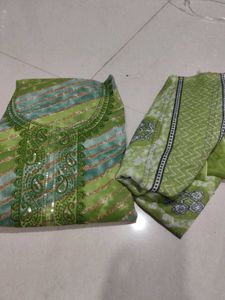 Green Dress Material Slub Cotton