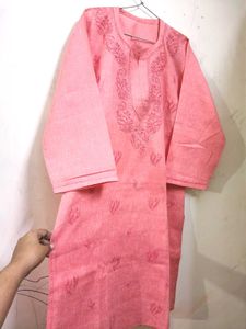 Lucknow Chikankari Embroidered Pink Kurta