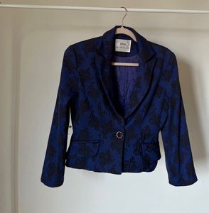 Royal Blue Paisley Print Fitted Blazer