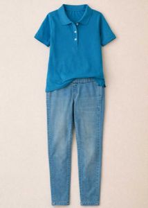 Only Women Jeggings With Blue Polo Neck Tshirt