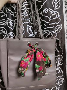 Brown Braided Handle Tote Bag