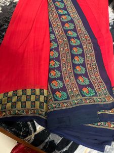 Red & Blue Printed Saree