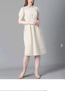 Yellow Plaid A-Line Midi Dress