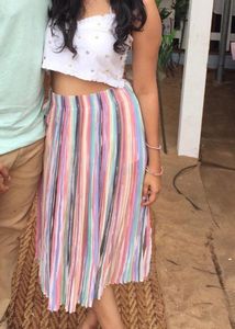Multicolour Pleated Slit Skirt - Zara