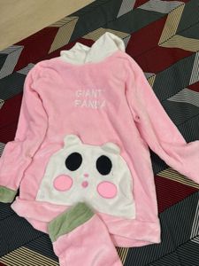 Panda Pink Nightwear With Hoodie S-M