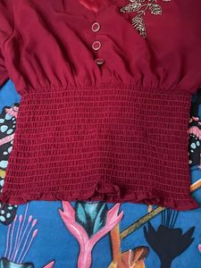 Burgundy Blouse with Beaded Detail