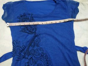 Printed Net  Long Top With Short Sleeves
