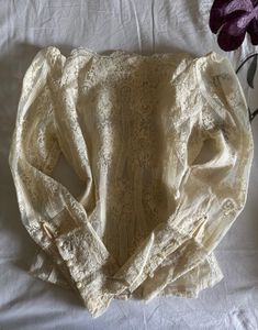 Vintage Cream Lace Blouse with Pearl Buttons