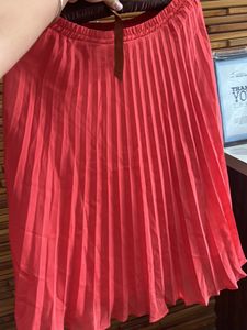 Imported Coral Pleated Midi Skirt