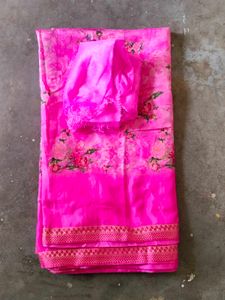 Pink Floral Saree with blouse piece