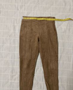 Zara Faux Suede Ankle Zip Skinny Leg Stretch Pants