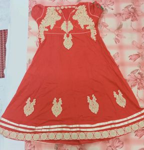 Red Colour Gown Cut Churidar