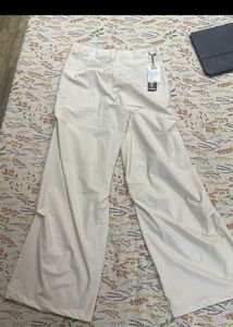 Beige Wide Leg Trousers