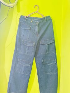 Women Blue Cargo Straight Jeans