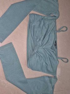 Cute BLUE CROP TOP WITH SLEEVES