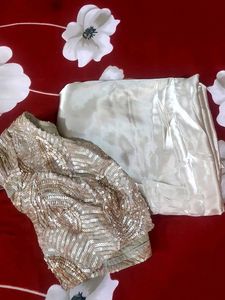 Plain Satin 🥻 Saree And Sequence Work Blouse