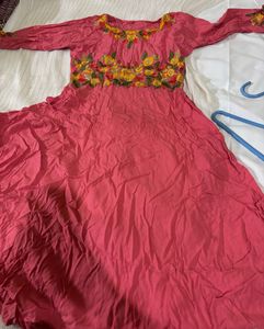 Embroidered Coral Maxi Dress