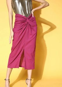 Magenta Knot Detail Wrap Midi Skirt