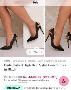 Embellished High Heels Satin Court Heel in Black