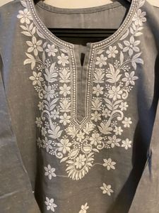 Gray Embroidered Lucknowi Kurti