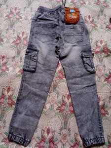 Gray Denim Cargo Joggers