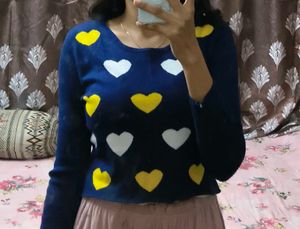 Heart Print Knit Sweater