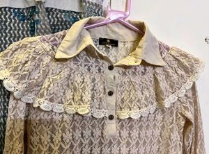 Lace Vintage Coquette Top with Ruffle Collar